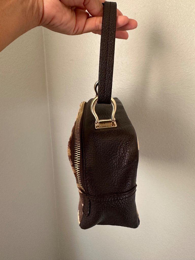 Kate Spade Animal Print Fabric Brown Pebbled Leather Gold Preppy Chic O/S — image 6 of 8